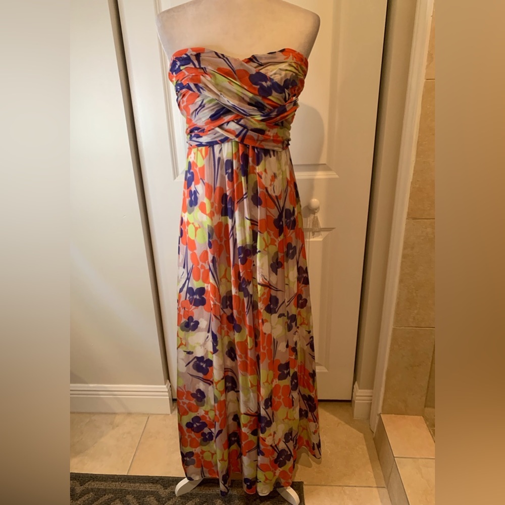 Rubber Ducky Floral Silk Strapless Maxi Dress